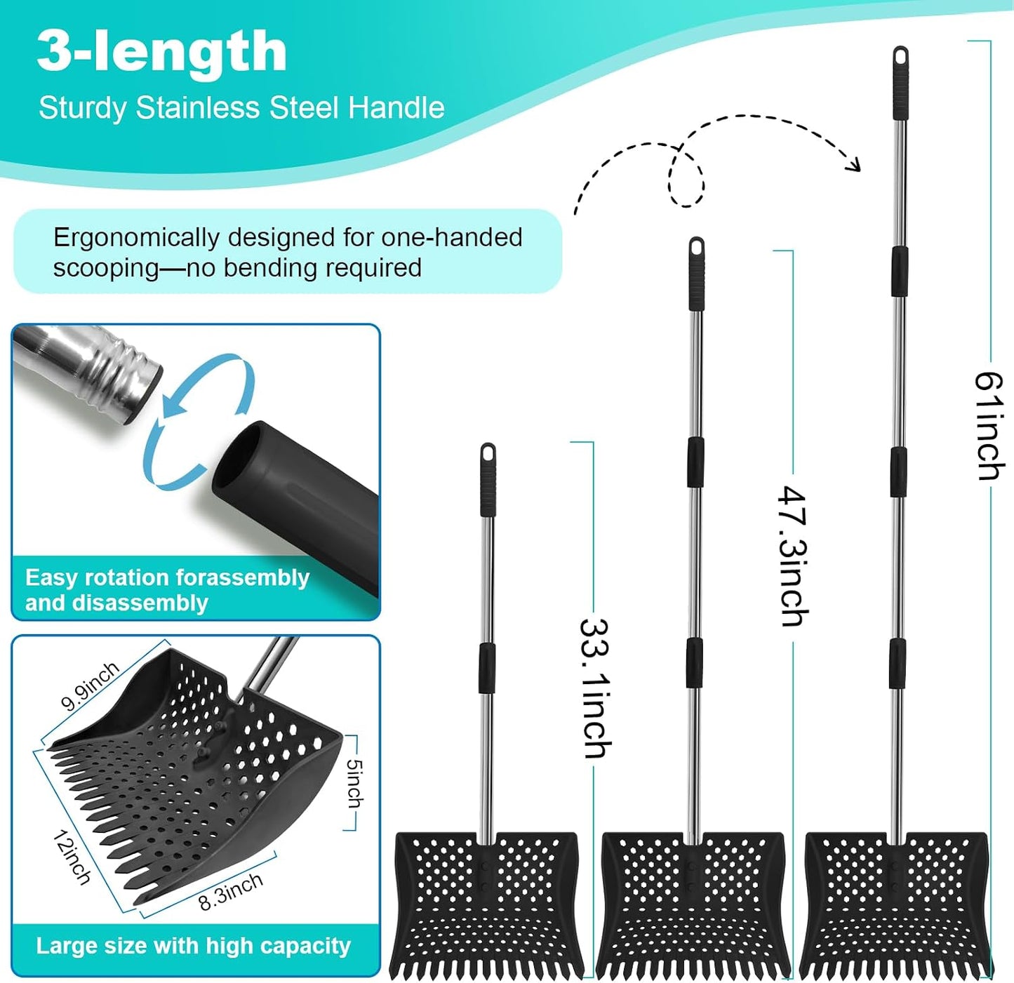 HUMUMU chicken sand sifting shovel adjustable stainless steel handle