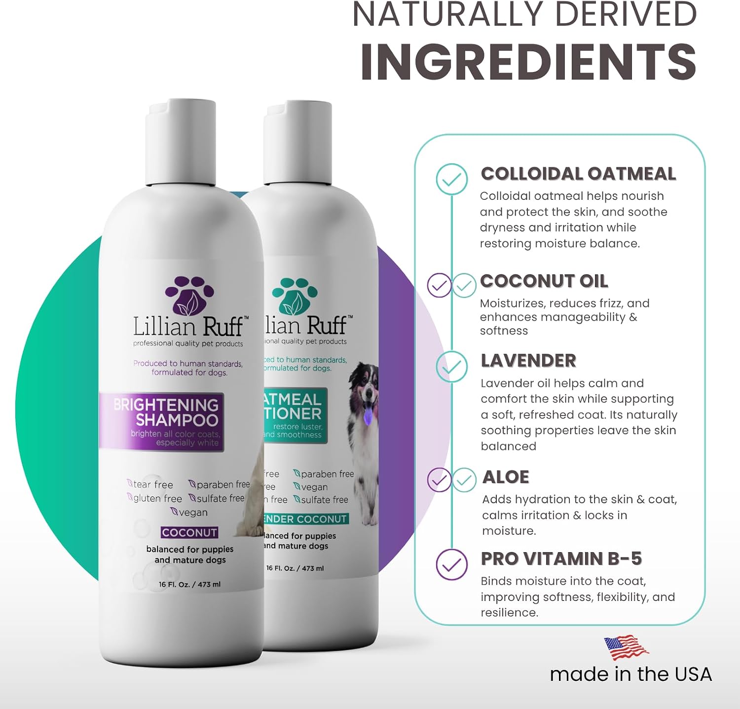 Lillian Ruff brightening shampoo and conditioner side by side