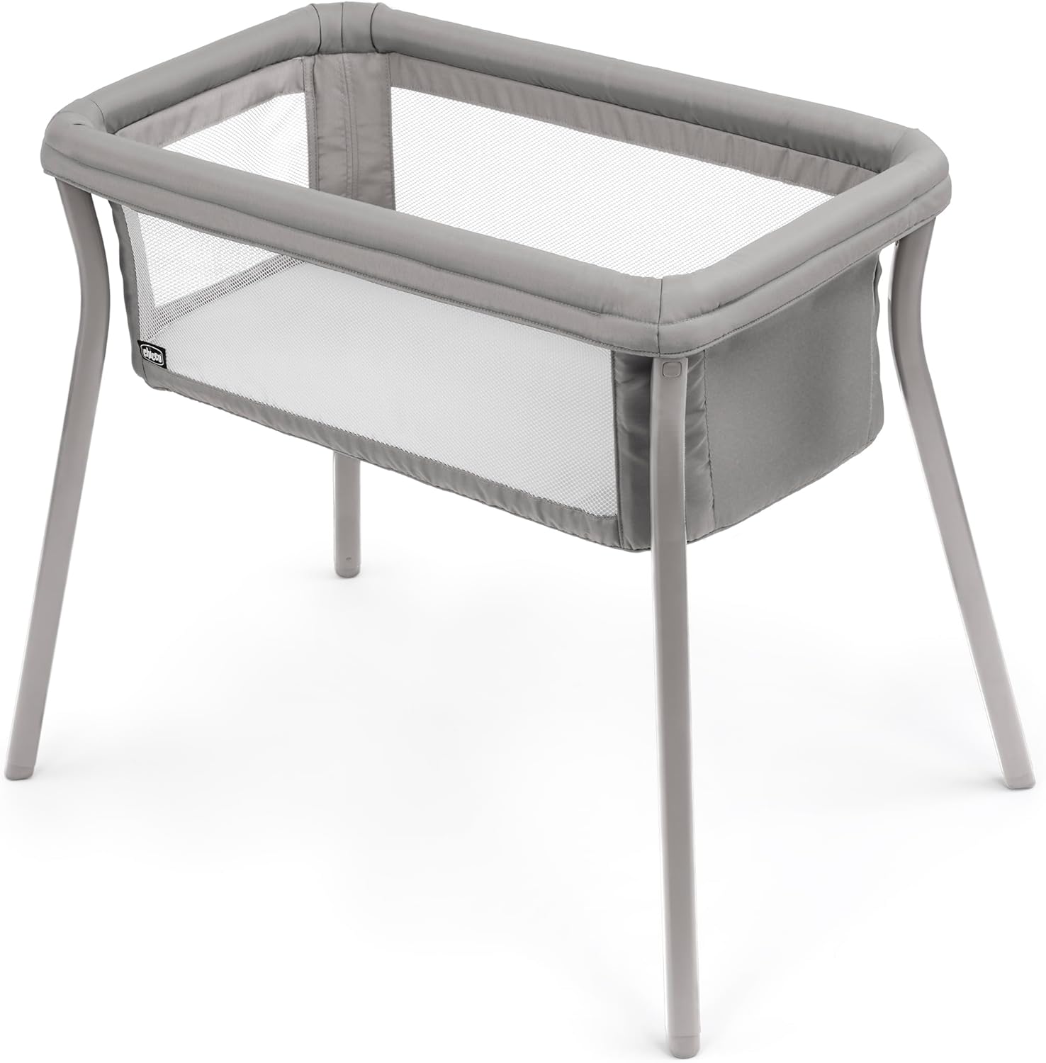 Chicco LullaGo Anywhere SE Portable Bassinet front view setup in Clay Grey color.