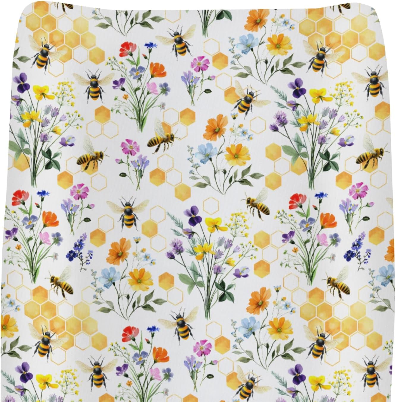 ZoUbqchY Boho Wildflower Bees changing pad cover front view