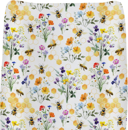 ZoUbqchY Boho Wildflower Bees changing pad cover front view