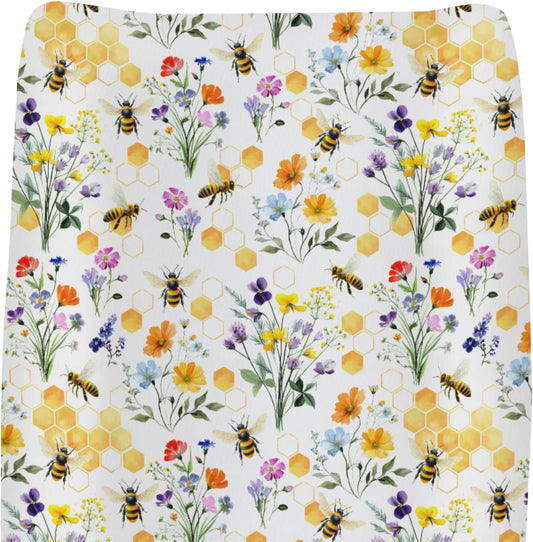 ZoUbqchY Boho Wildflower Bees changing pad cover front view