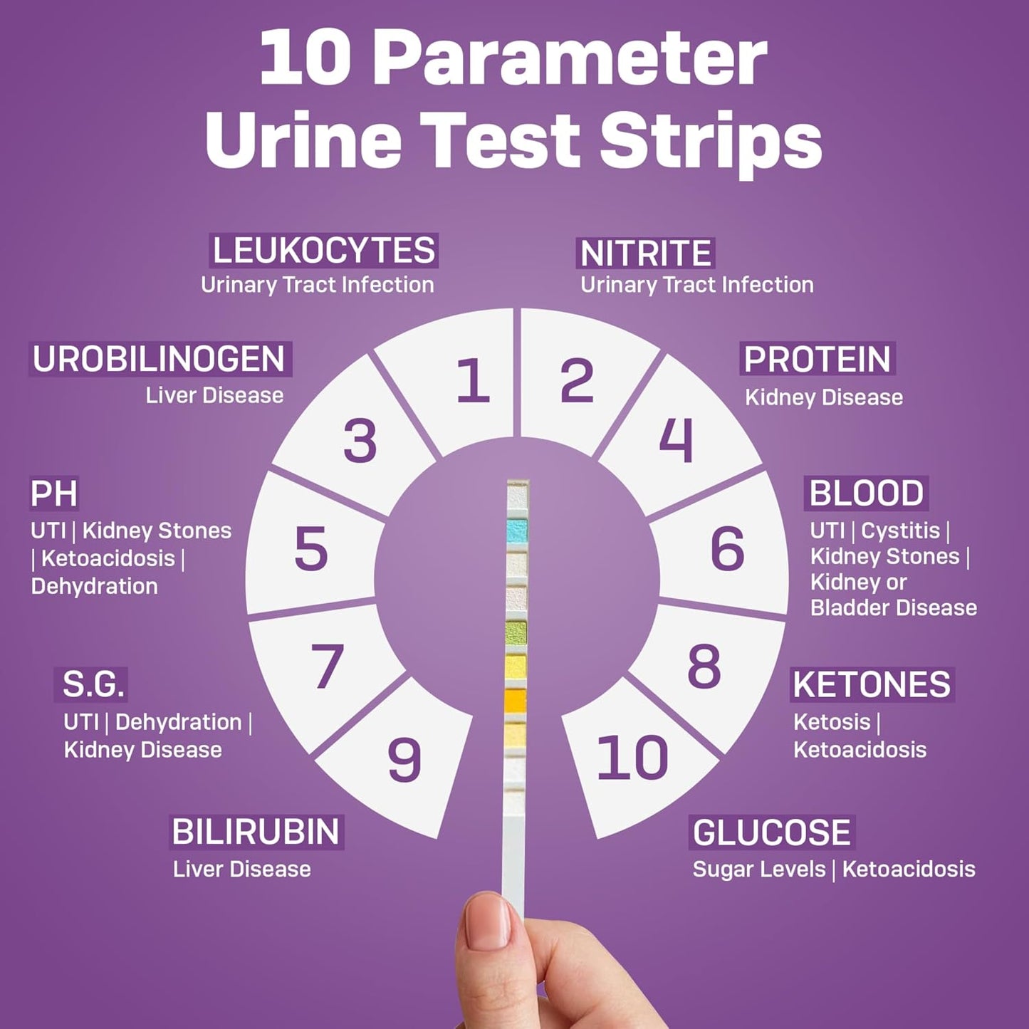 Pet urine test kit color comparison chart for tracking glucose and pH levels.