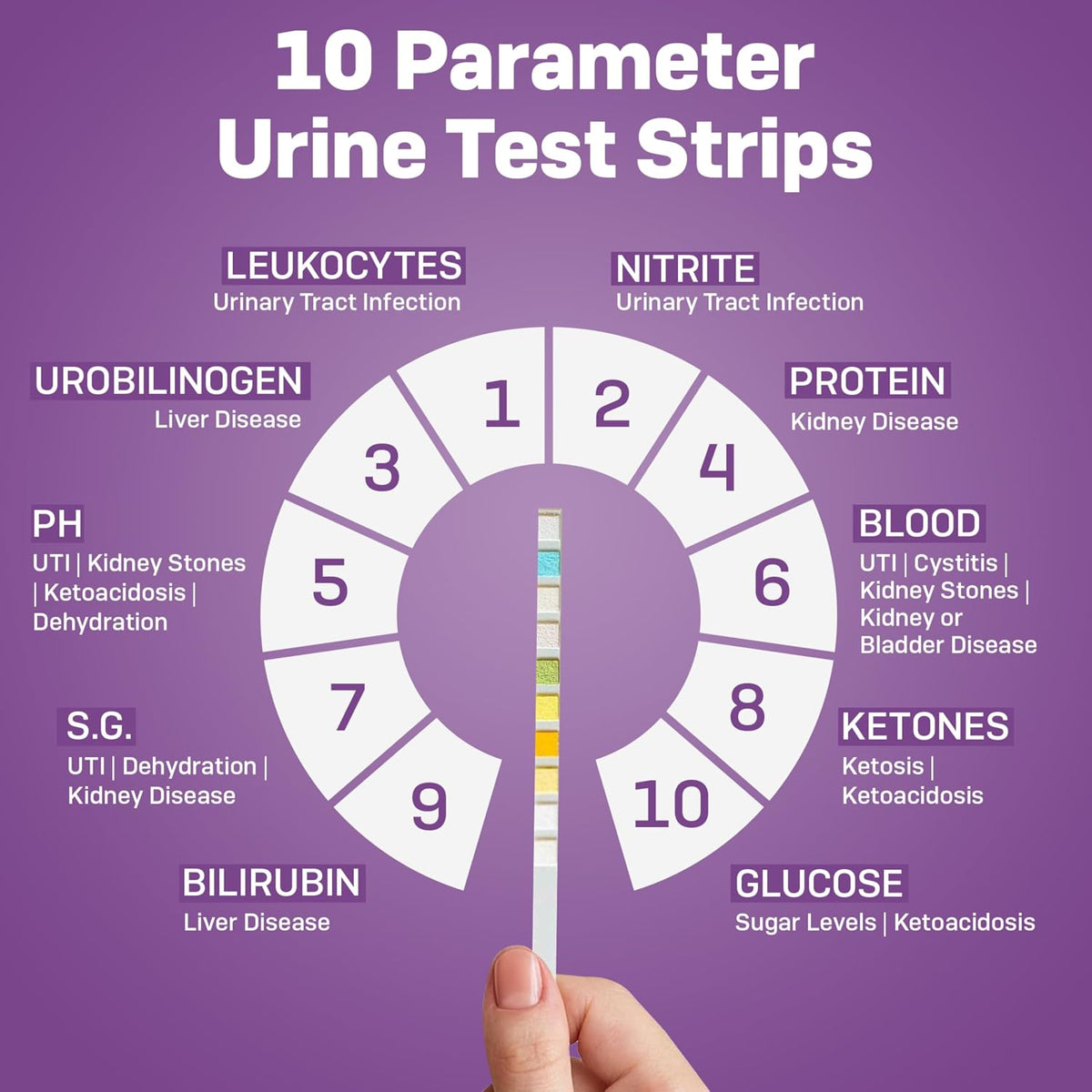 Pet urine test kit color comparison chart for tracking glucose and pH levels.