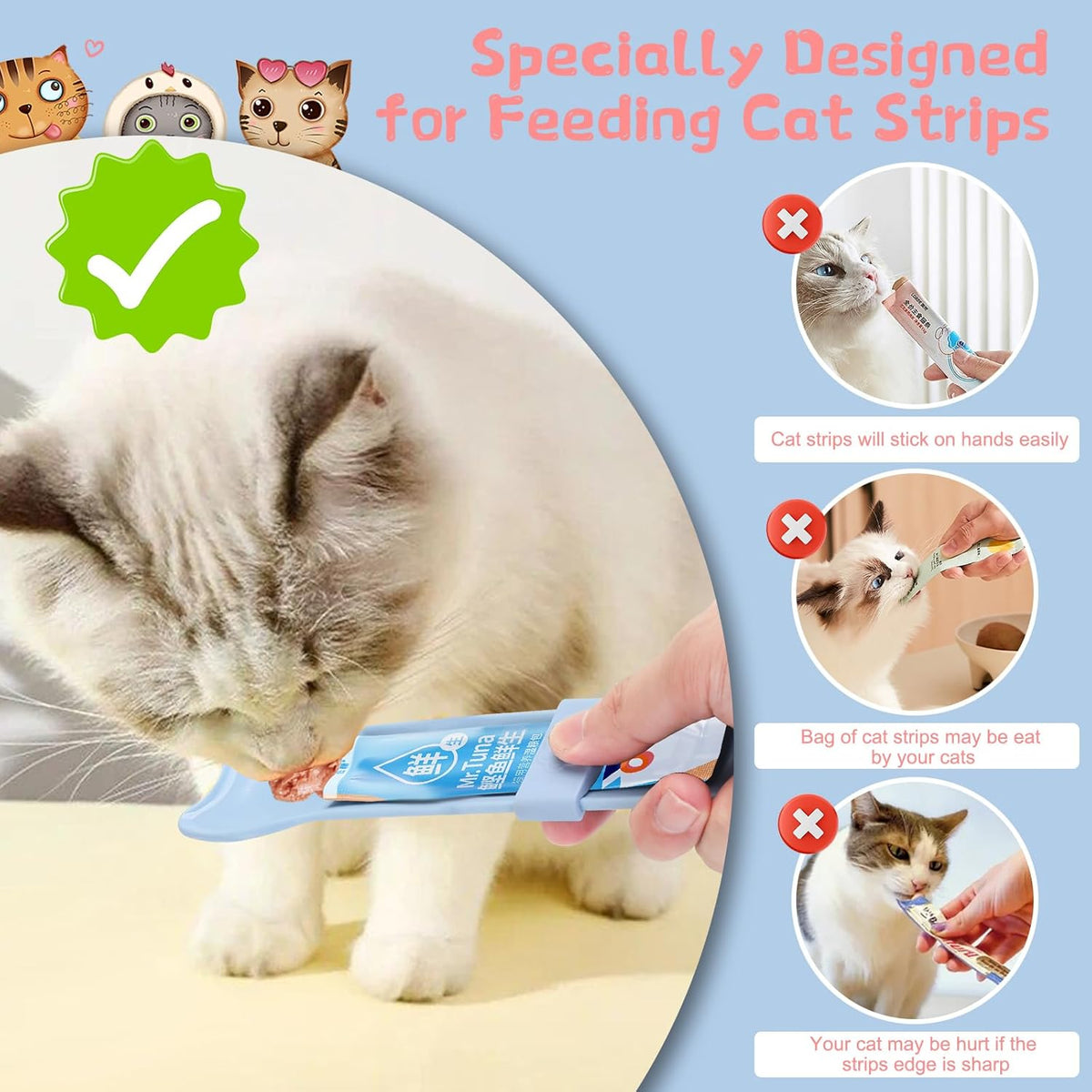 Two pieces of premium plastic pet treat spoons showcasing the thumb slider button