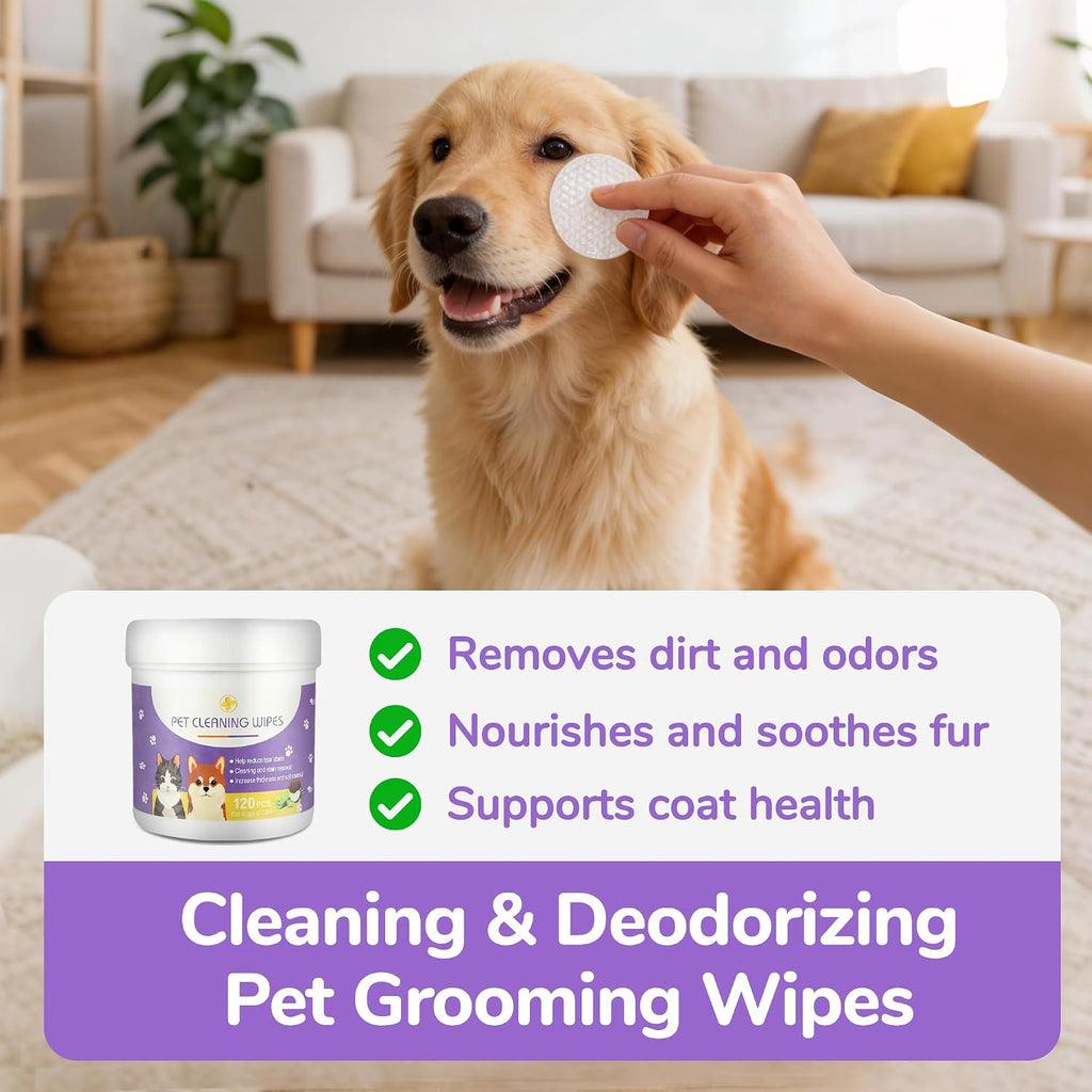 Natural coconut oil and chamomile infused grooming pads for pets.