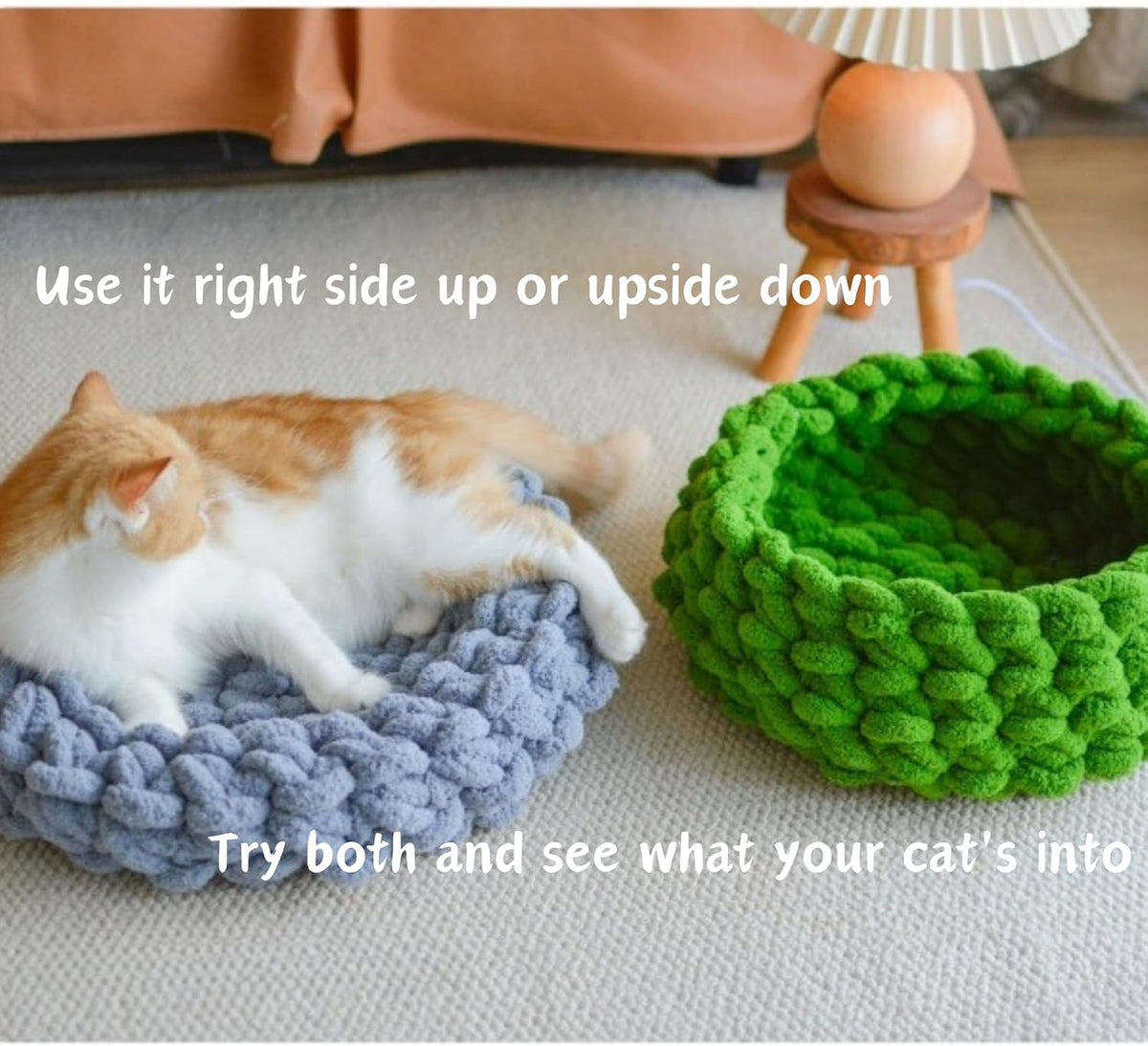 Close up of chunky yarn texture on Urnat pet furniture