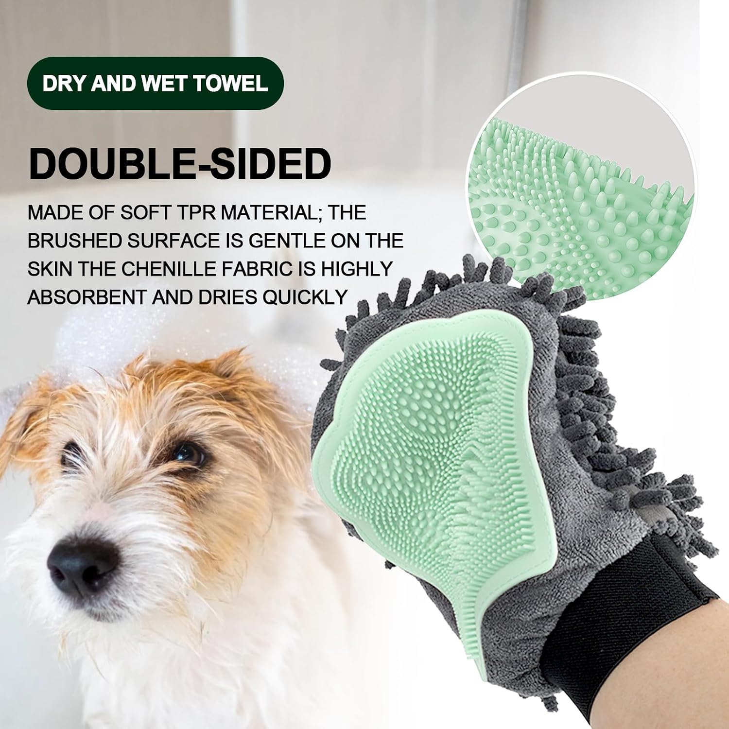 Using Histotree pet glove to groom a dog