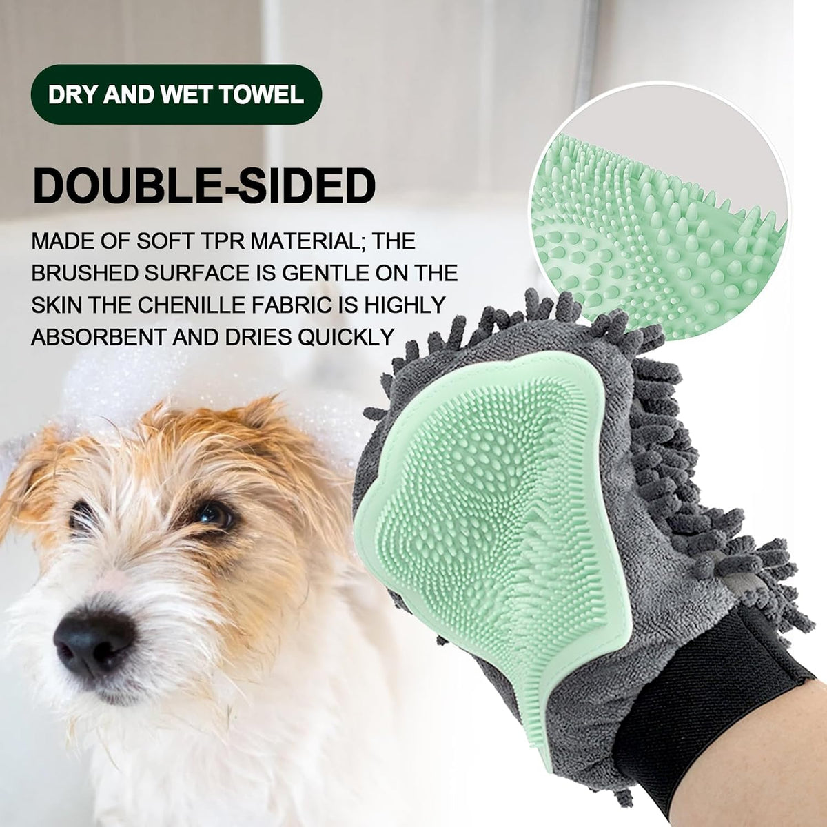 Using Histotree pet glove to groom a dog