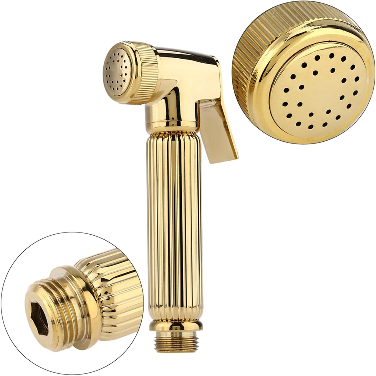Mrisata bidet sprayer front view showcasing gold finish solid brass design.