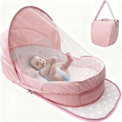 ISELECTOR portable bassinet for baby front view in premium grey color.