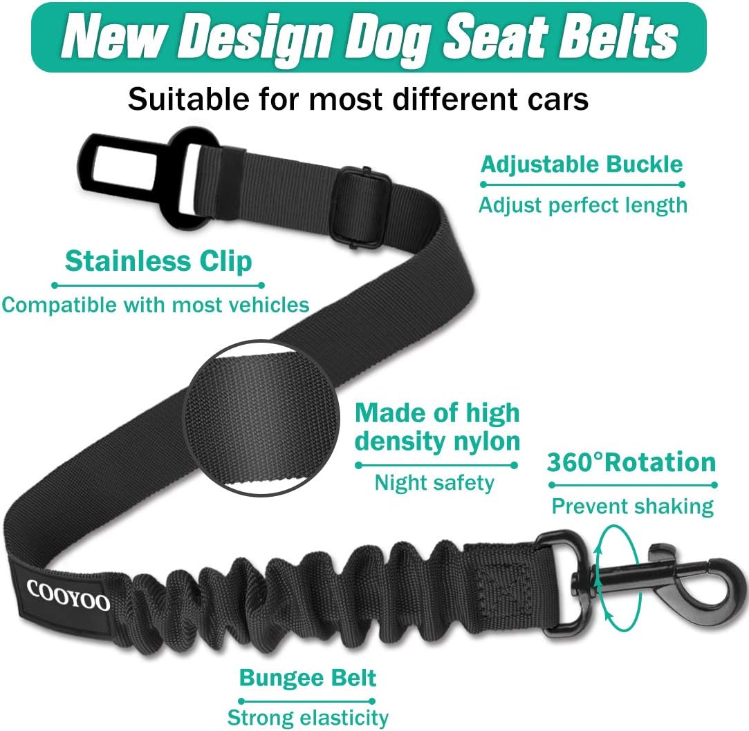 Cooyoo retractable dog seat belt showing elastic bungee design