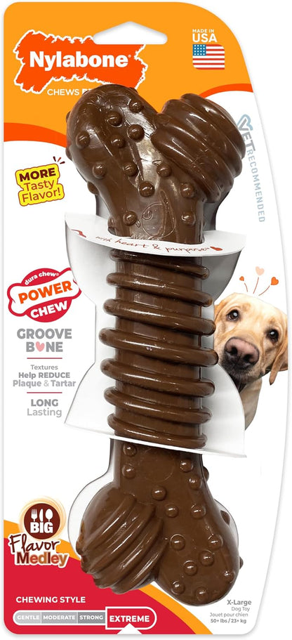 Nylabone Power Chew Groove Bone - Dog Toys for Aggressive Chewers - Durable Dog Toy for Small Breeds - Small Dog Chew Toys - Flavor Medley, Small, Up to 25 Ibs. (1 Count) - Image 15