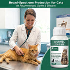 Totoketty broad spectrum feline supplement bottle next to the included three milliliter oral dosing syringe.