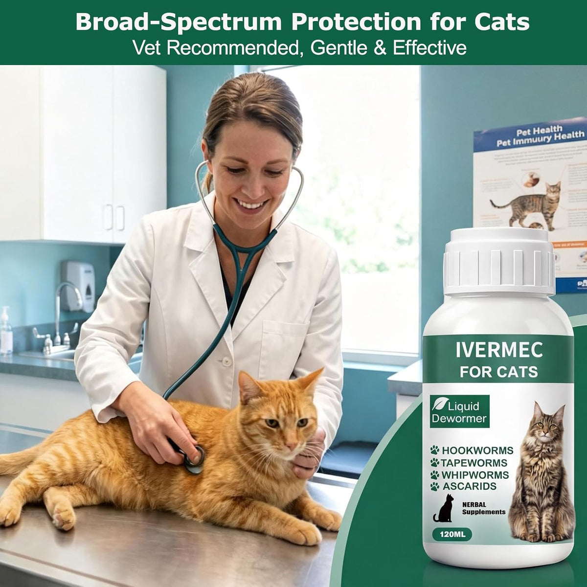 Totoketty broad spectrum feline supplement bottle next to the included three milliliter oral dosing syringe.