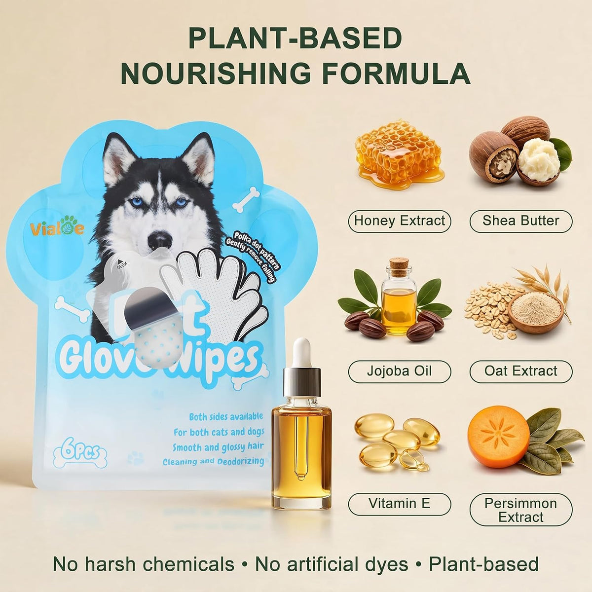 Vialoe pet cleaning gloves being used to wipe a dog's muddy paws after a walk