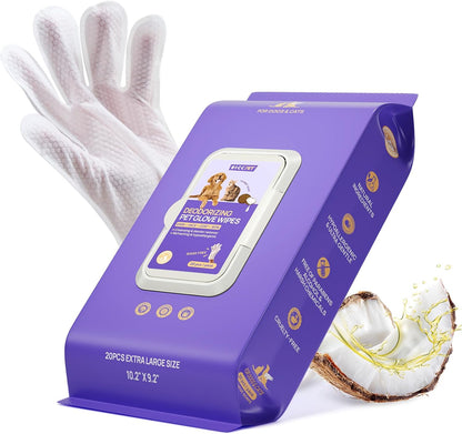 Hicc Pet deodorizing and cleaning glove wipes front view packaging