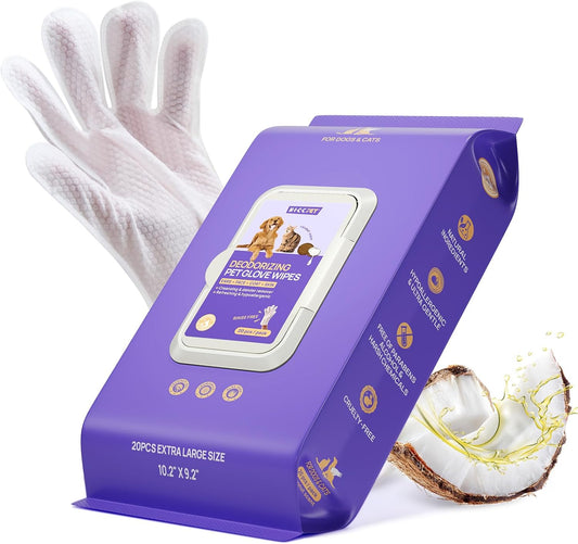 Hicc Pet deodorizing and cleaning glove wipes front view packaging