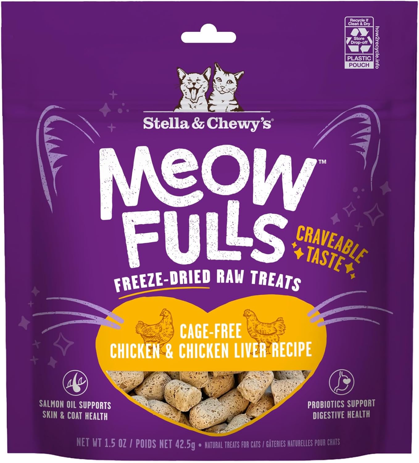 Stella & Chewy's Meowfulls Freeze Dried Cat Treats - Turkey & Duck Recipe - Raw Protein with Probiotics & Salmon Oil - 1 Calorie Per Treat - 1.5 oz - Image 9