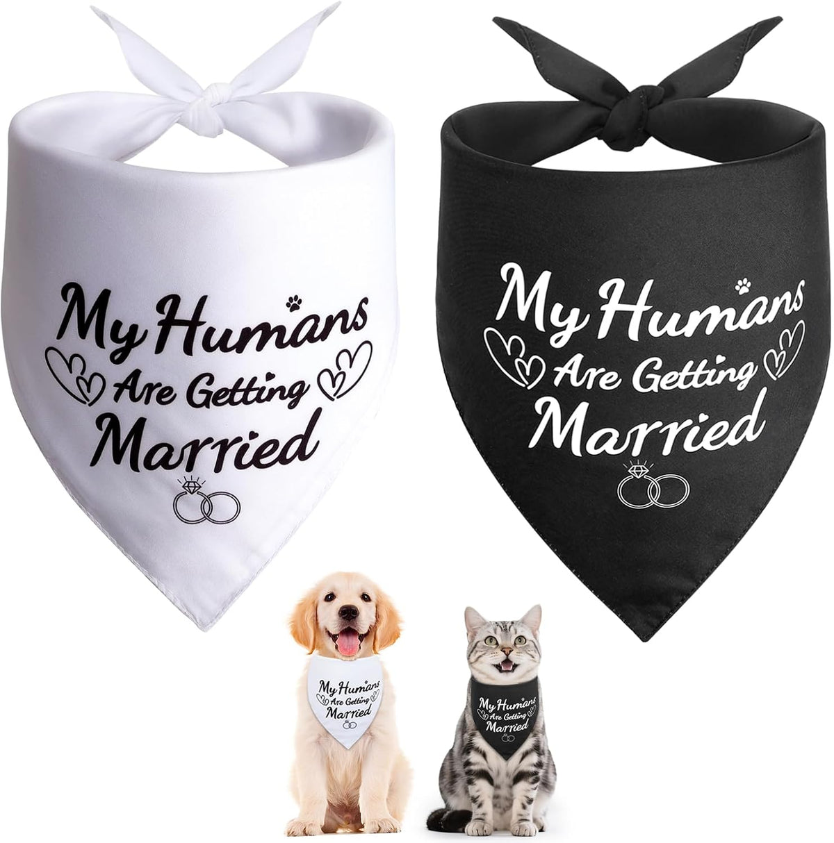 SZEE Engagement Gifts for Couples, 2 Pack My Humans are Getting Married Dog Bandanas, Wedding or Bridal Shower Gifts for Bride, Dog Wedding Bandanas, Engagement Party Decorations (White & Black, L) - Image 9