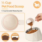 Food-grade pet food scoop showing capacity markings