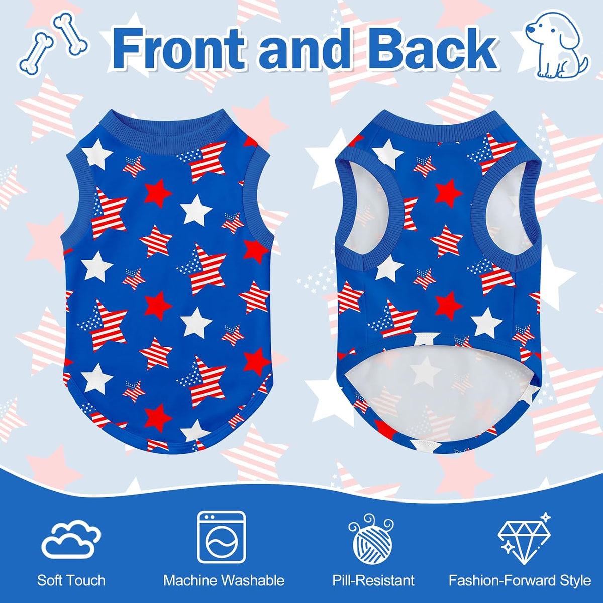 Side view of dog wearing American flag summer puppy clothes