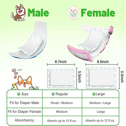 Regular size xfire dog diaper booster pads positioned next to a measurement guide