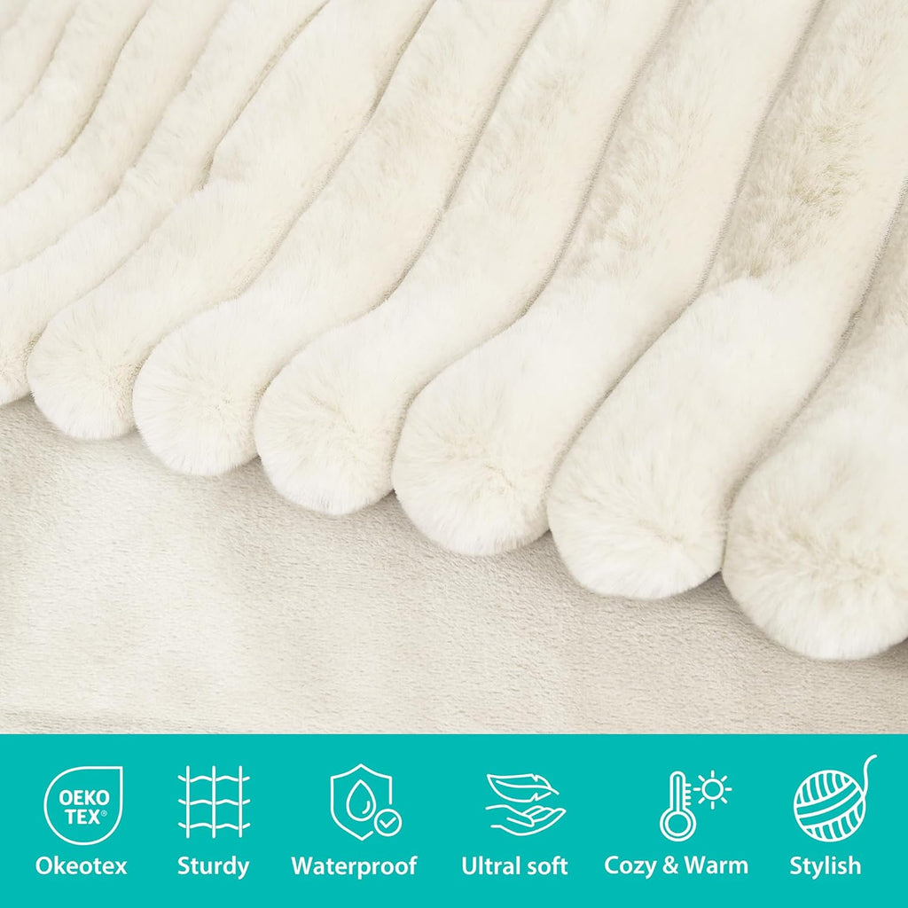 Zakapaws reversible calming pet throw showing the stripe rabbit faux fur texture up close.
