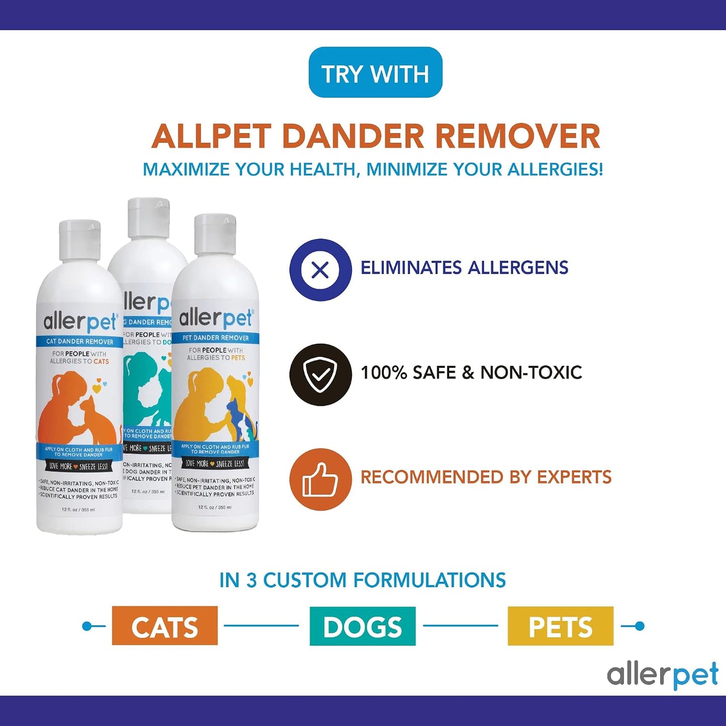 Fragrance free pet dander liquid for conditioning dry skin on small animals