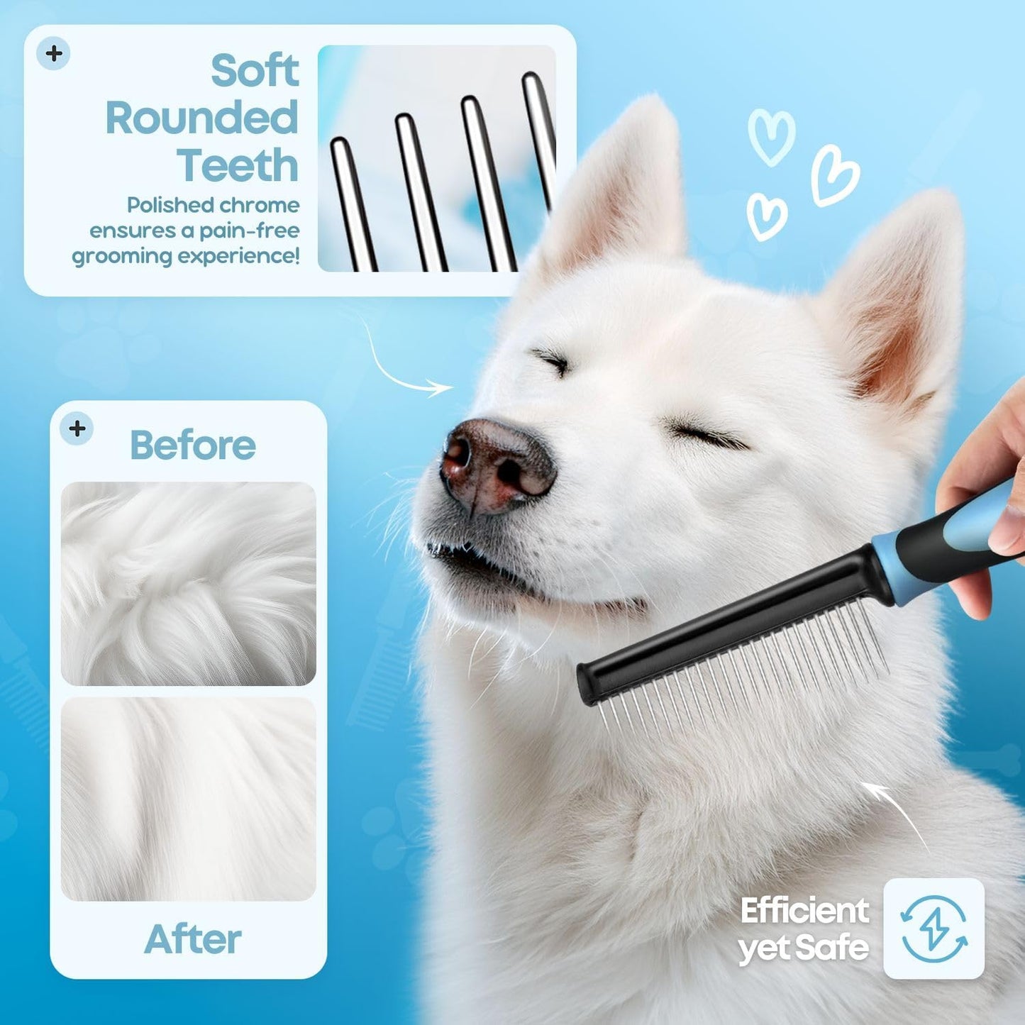 Rust resistant stainless steel teeth pet comb for indoor long haired cats