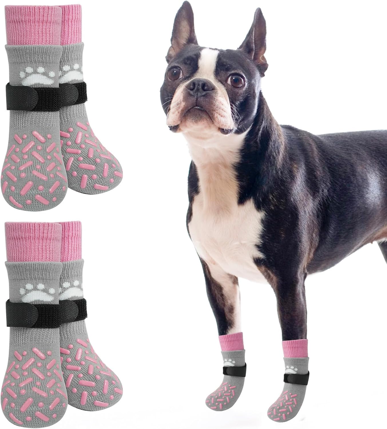 SCENEREAL Anti Slip Dog Socks to Prevent Licking Paws, Dog Shoes for Hot/Cold Pavement, Paw Protector Traction Control on Hardwood Floor, Dog Shoes Booties for Puppy Small Medium Large Senior Dogs - Image 14