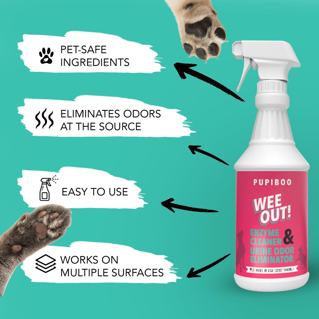 Removing stubborn pet urine odor from upholstery couch using Pupiboo spray