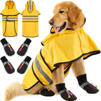 Packaging view of the authentic USA imported pet raincoat and shoes.