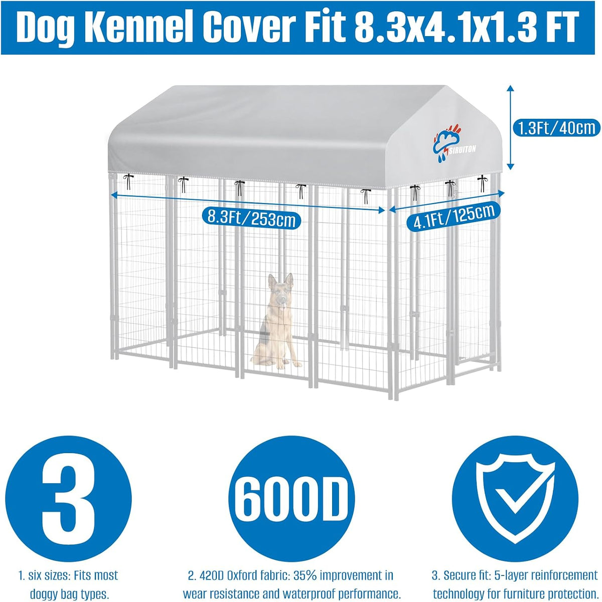 Heavy duty 600 Denier Oxford fabric dog playpen canopy top silver surface