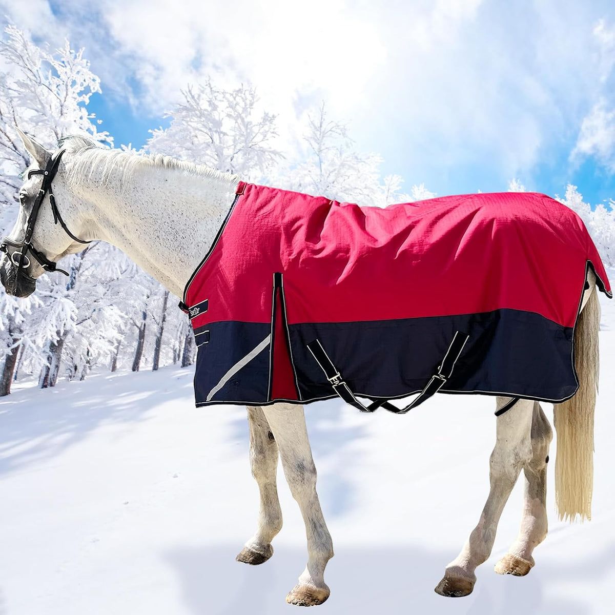 1200D Horse Blanket Turnout Sheet Waterproof and Breathable Lightweight/Medium Fill,Horse Turnout Rug for Real Horses, with Reflective Strips Design (Dark Blue, 81'') - Image 11