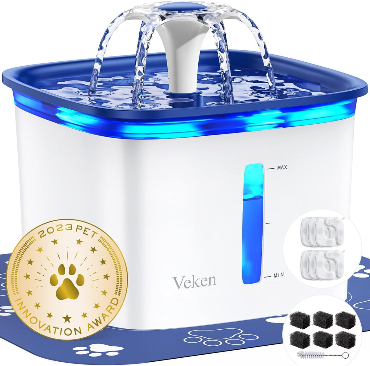 Veken Innovation Award Winner 95oz/2.8L Pet Fountain, Automatic Cat Water Fountain Dog Water Dispenser with Replacement Filters for Cats, Dogs, Multiple Pets (Grey, Plastic) - Image 9