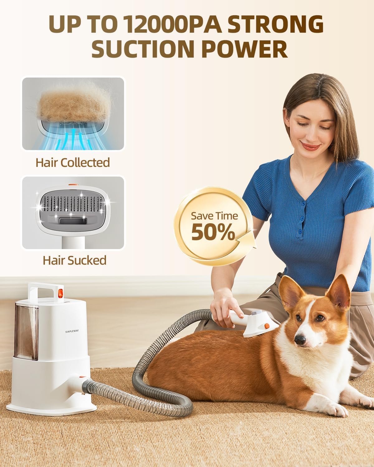 Simple Way pet hair remover vacuum with six grooming attachments displayed