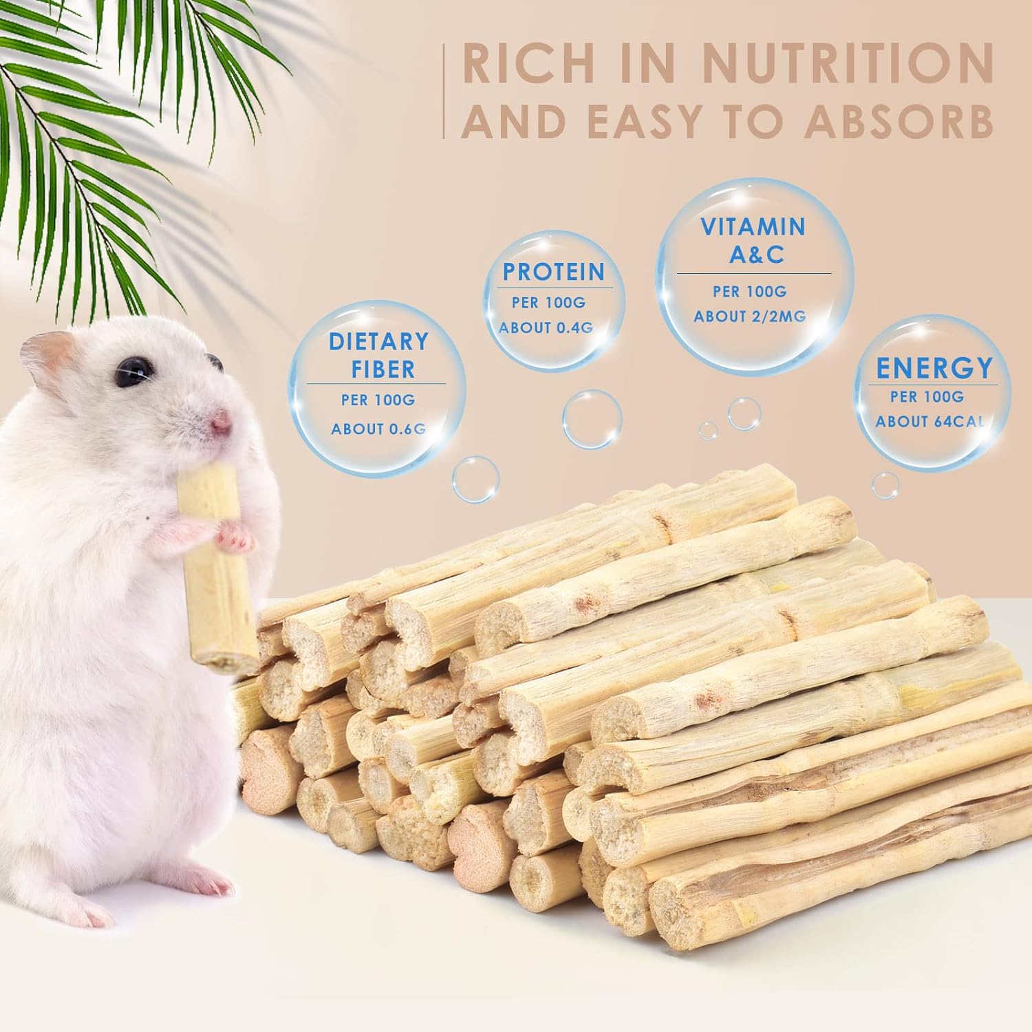 Organic bamboo molar rods for guinea pigs and hamsters natural treat texture