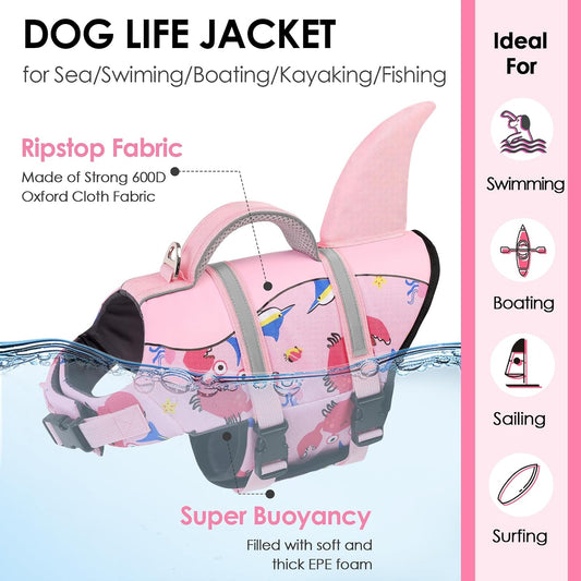 High buoyancy dog float coat showing reflective safety stripes