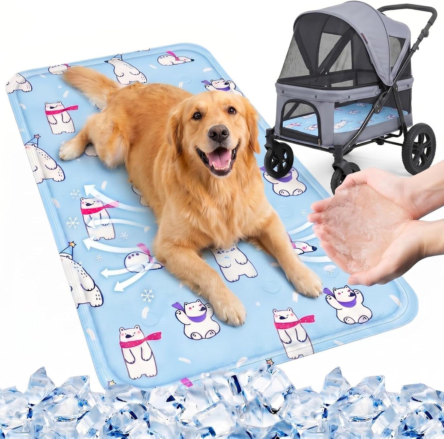 Nuanchu Dog Stroller Cooling Mat, Waterproof Gel Pet Cooling Pad for Summer, Washable Cat Sleeping Blanket, Portable Ice Gel Travel Mat for Cats, Crates, Car Seat(11.81 x 19.69 Inches,Sky Blue Bear) - Image 12