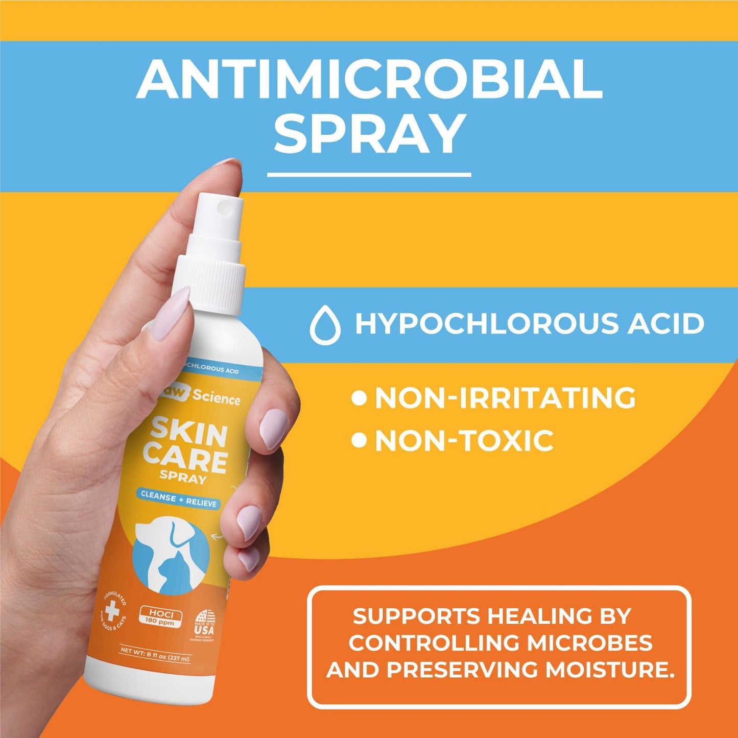Paw Science dog and cat antiseptic spray for hot spot treatment.