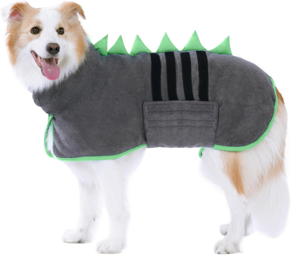 Super Absorbent Dog Bathrobe, Microfiber Bath Robe Towel for Fast Drying, Cozy Fit, Adjustable Belly Strap, Unique Dinosaur Design Dog Drying Coat for Bath, Rainy Walks & Cold Weather - Image 9