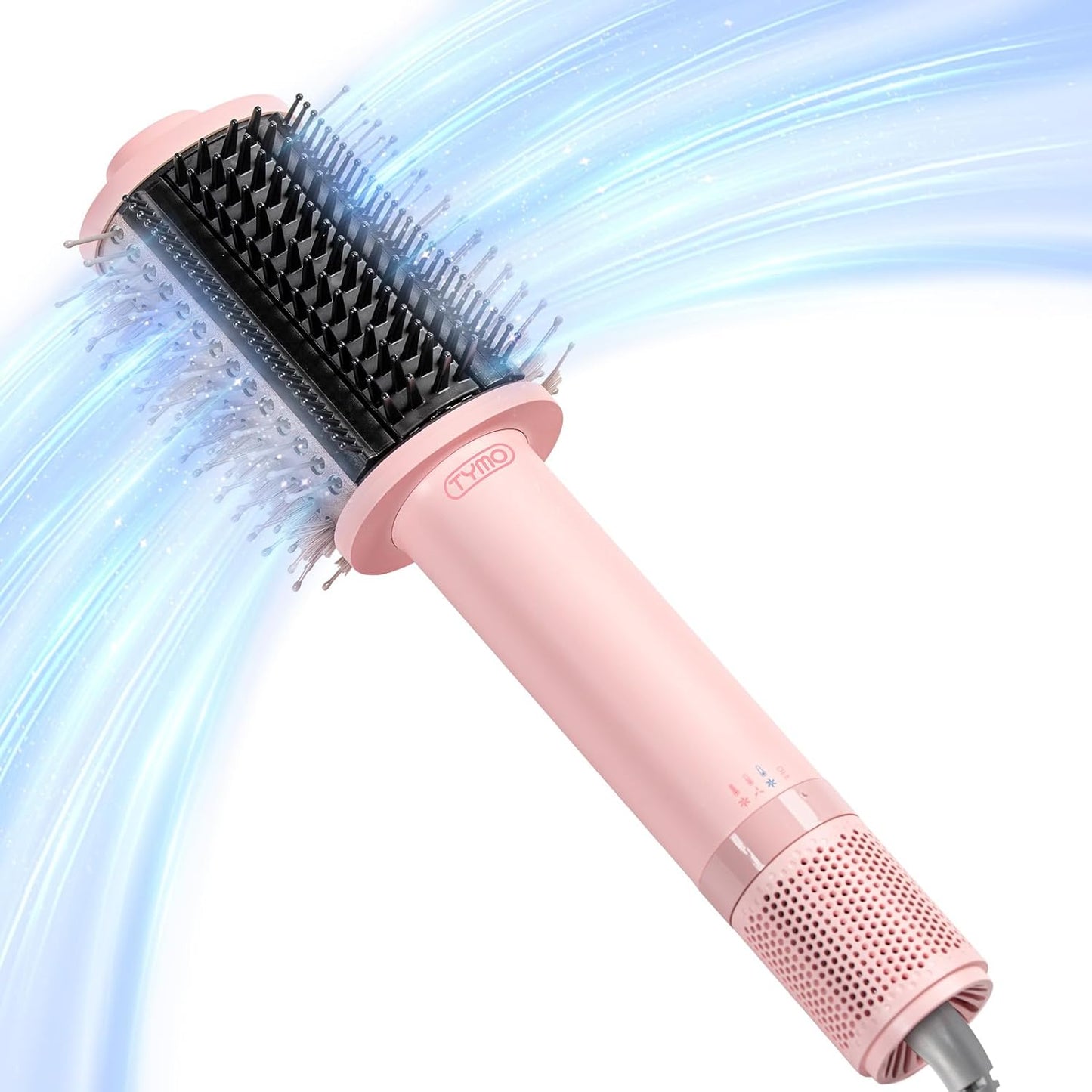 TYMO 4.0 Hair Blow Dryer Brush front view showcasing the pink ergonomic handle and ceramic ionic barrel.