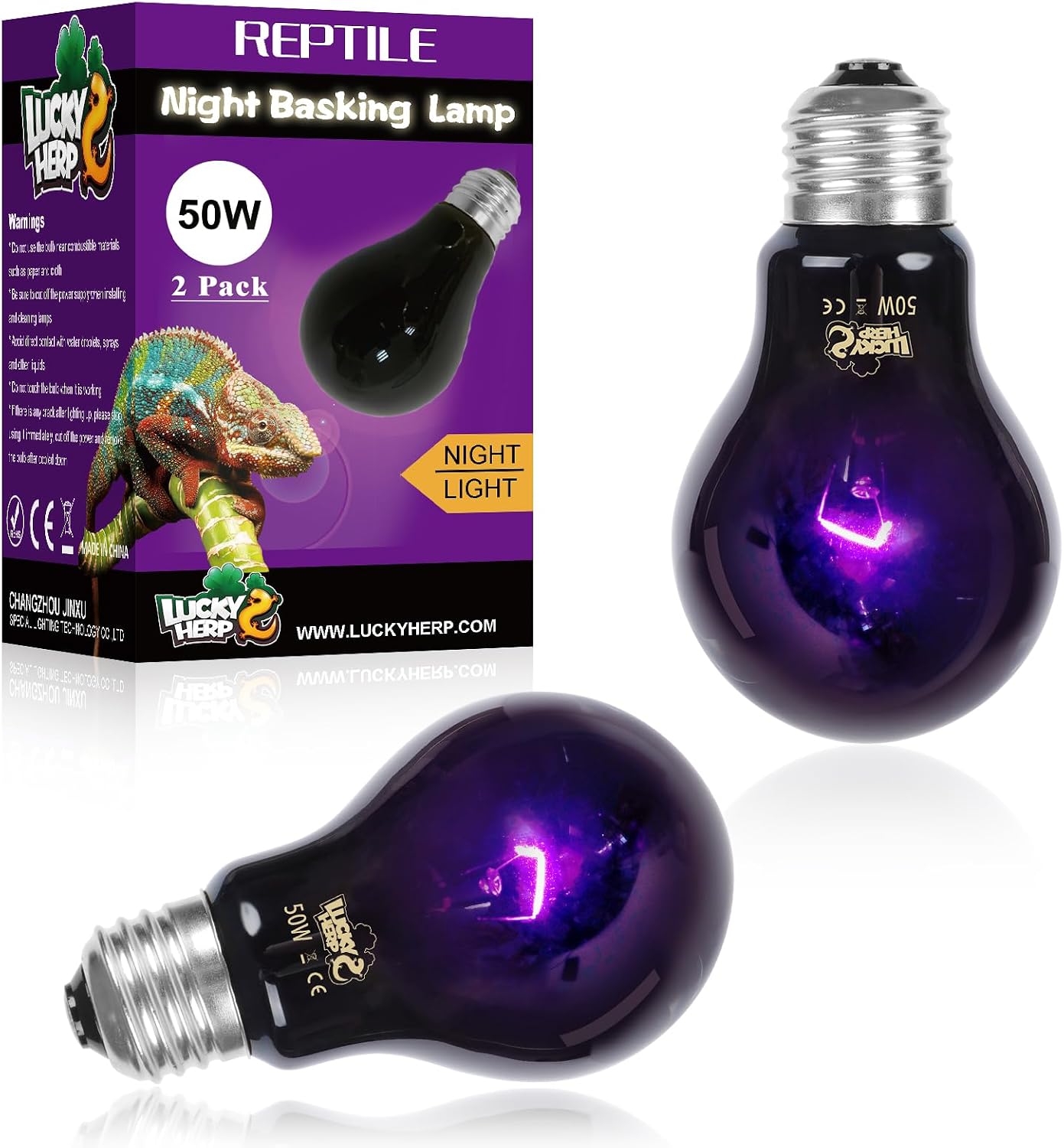 Lucky Herp reptile night heat lamp two pack front view for terrarium heating