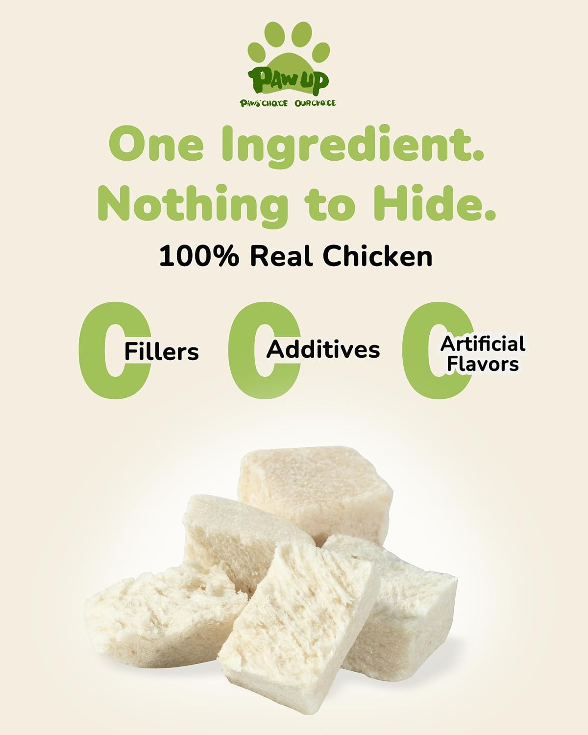 PAWUP freeze dried single ingredient chicken breast dog treats container back label
