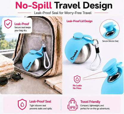 Cibaabo ten ounce small dog water bottle fitting securely inside a standard car cup holder during a road trip.