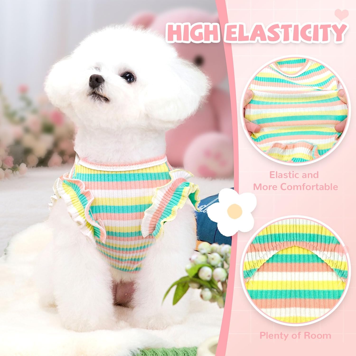 Close up of Xgdmeil striped pet shirt fabric texture and stitching