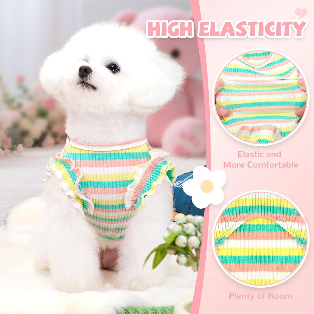 Close up of Xgdmeil striped pet shirt fabric texture and stitching