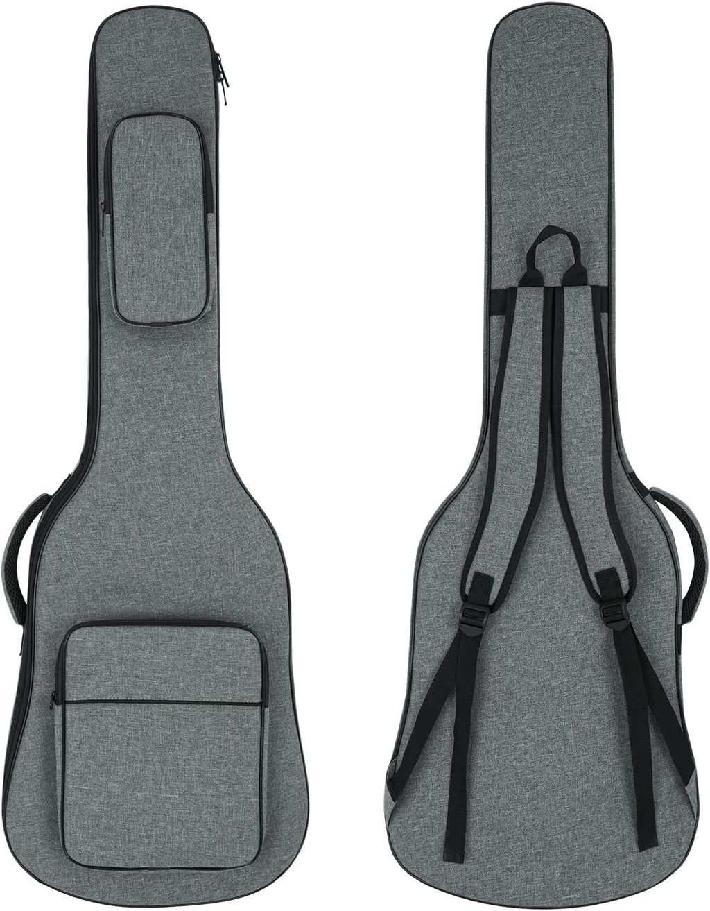 MUZNOTE grey guitar cover highlighting the smooth two way durable metal zippers.