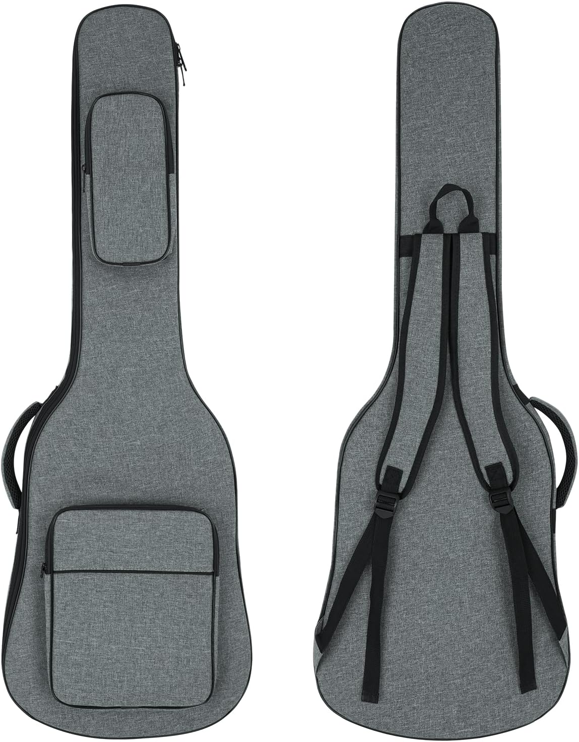 MUZNOTE grey guitar cover highlighting the smooth two way durable metal zippers.